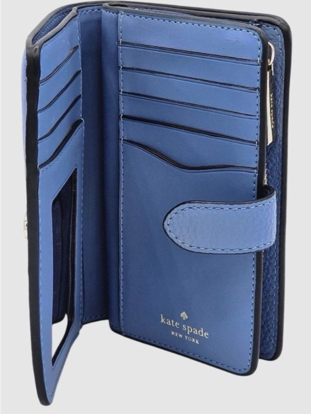 KATE SPADE Blue Pebbled
Leather Med’ Compact Wallet w/ Gold Hardware Likw New